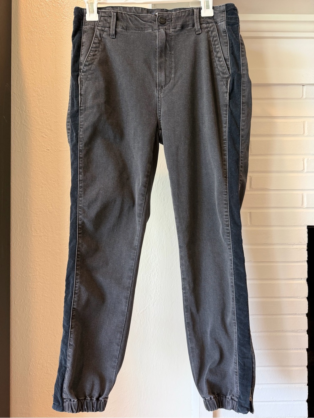 PAIGE Size 30 Gray/Black Velvet Side Stripe Jogger Jeans Ankle Zip Pants